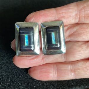 Opal & Onyx Sterling Earrings